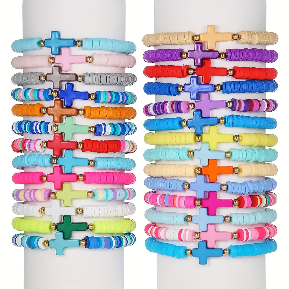 27pcs Easter Cross-Themed Colourful Elastic Clay Bracelet Set