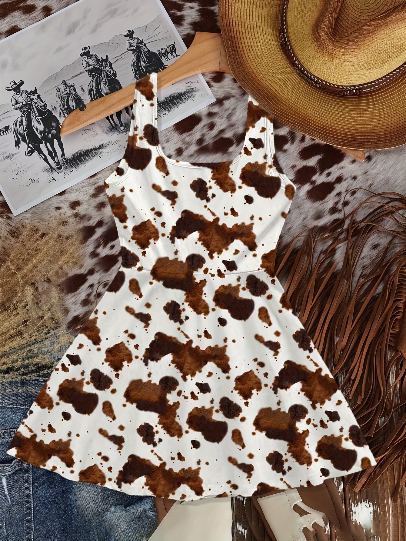 brown cow print mini dress Girls Cow Print Dress