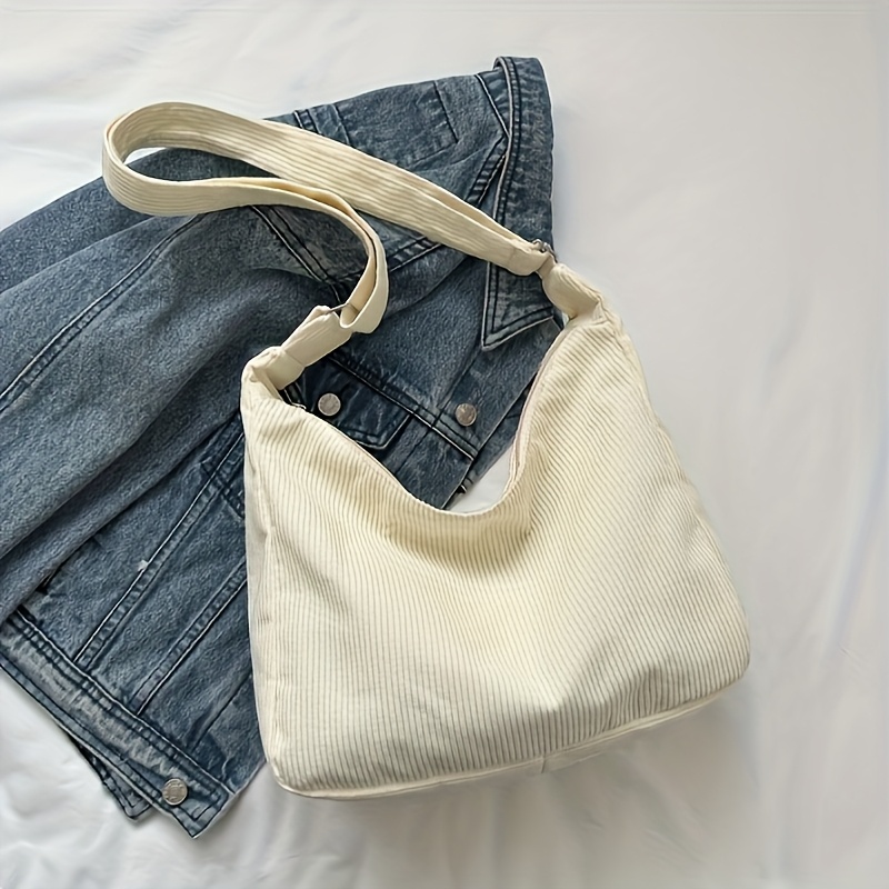 TEMU Solid Large Capacity Multi-functional Handbag Shoulder Bag Tote Bag, Casual Corduroy Single Shoulder Bag, Easy Solid Color Crossbody Bag,