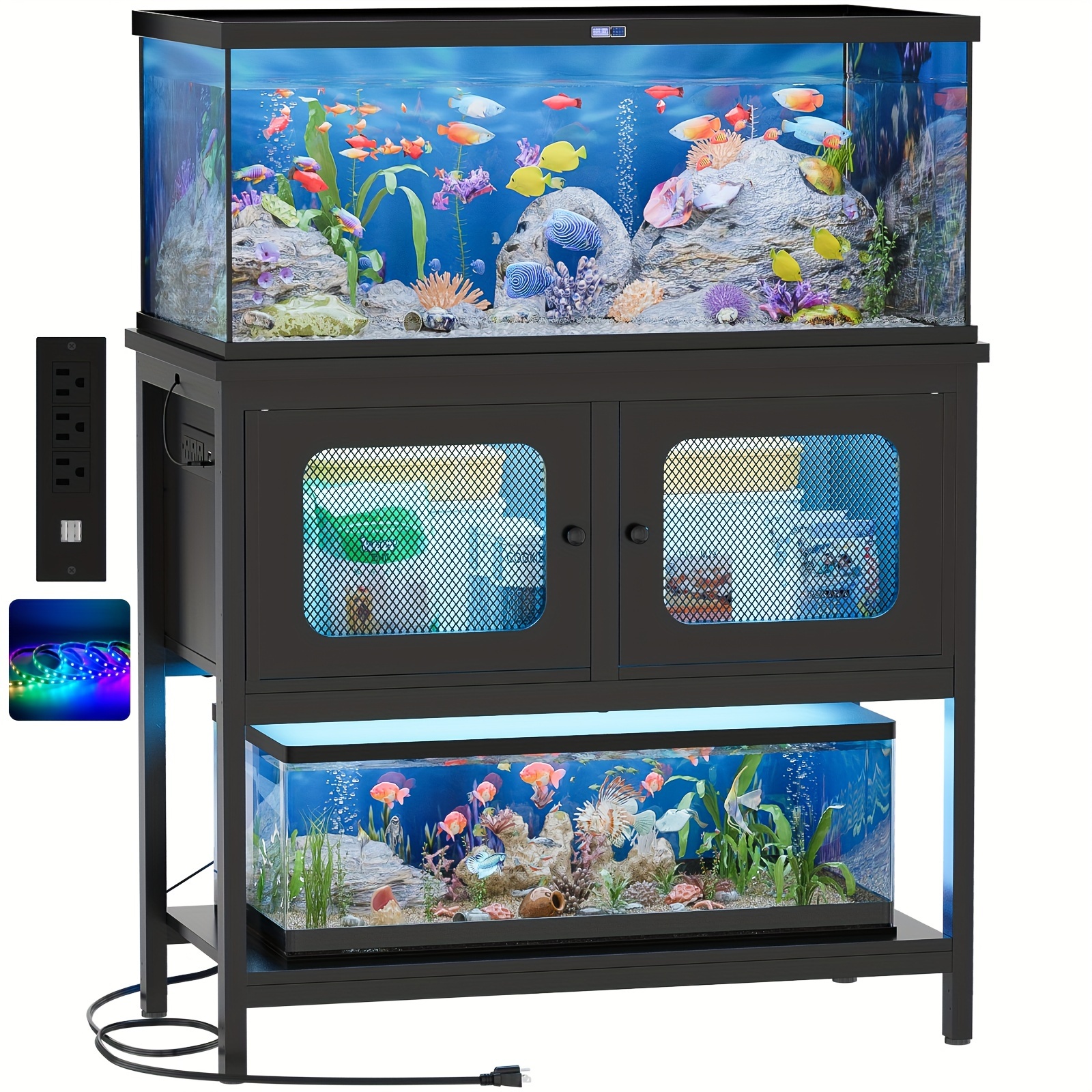 

Unikito 40 Gallon Fish Tank Stand With Led Light And Outlet, Metal Aquarium Stand With Cabinet And Accessories Storage, Reptile Tank Turtle Terrariums Table Stand Hold 880lbs And 2 Aquariums, Black