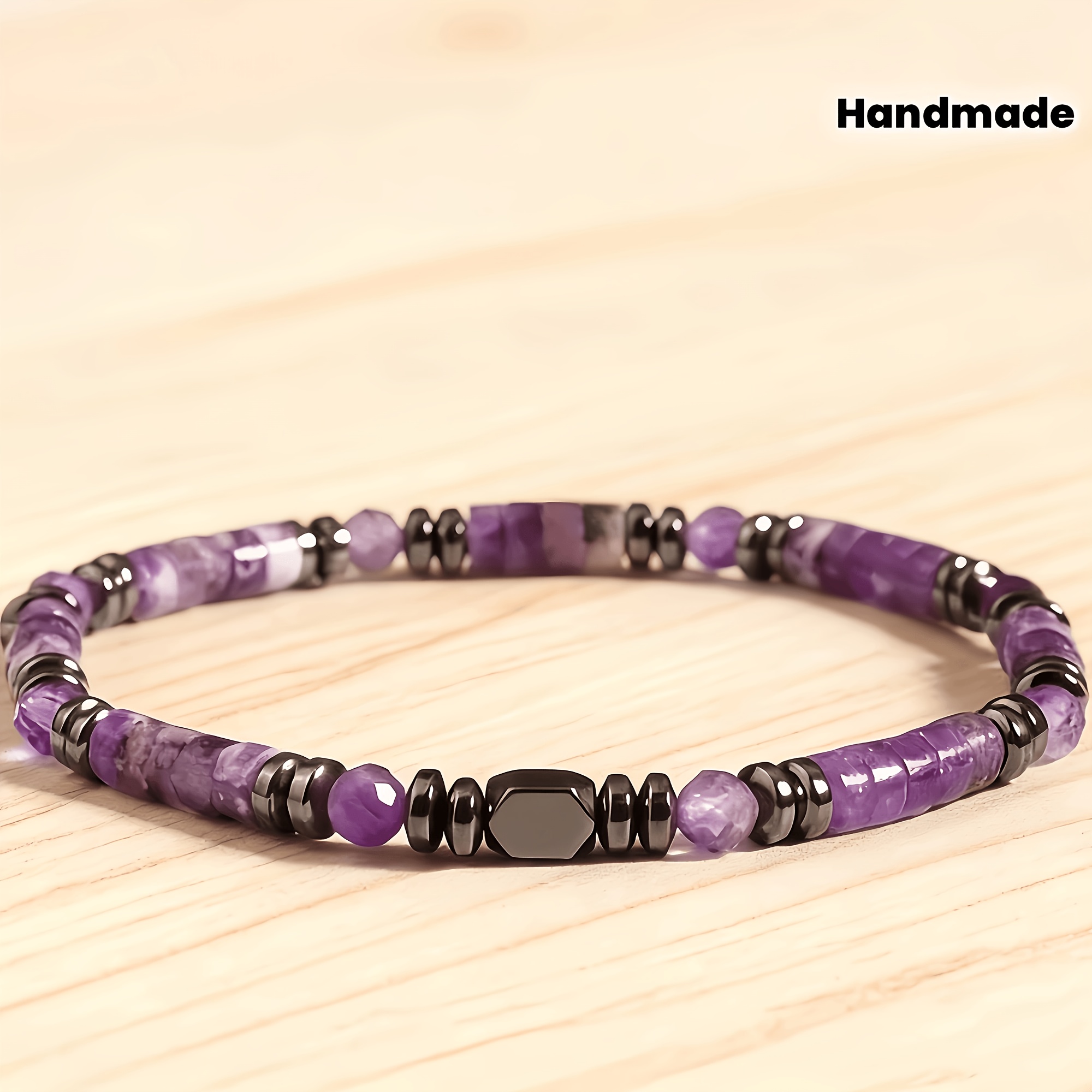 Image of 1pc, Amethyst Bracelet, Natural Stone Handmade Amethyst Jewelry, Pendant, Daily Clothing Accessories, Suitable For Men And Women