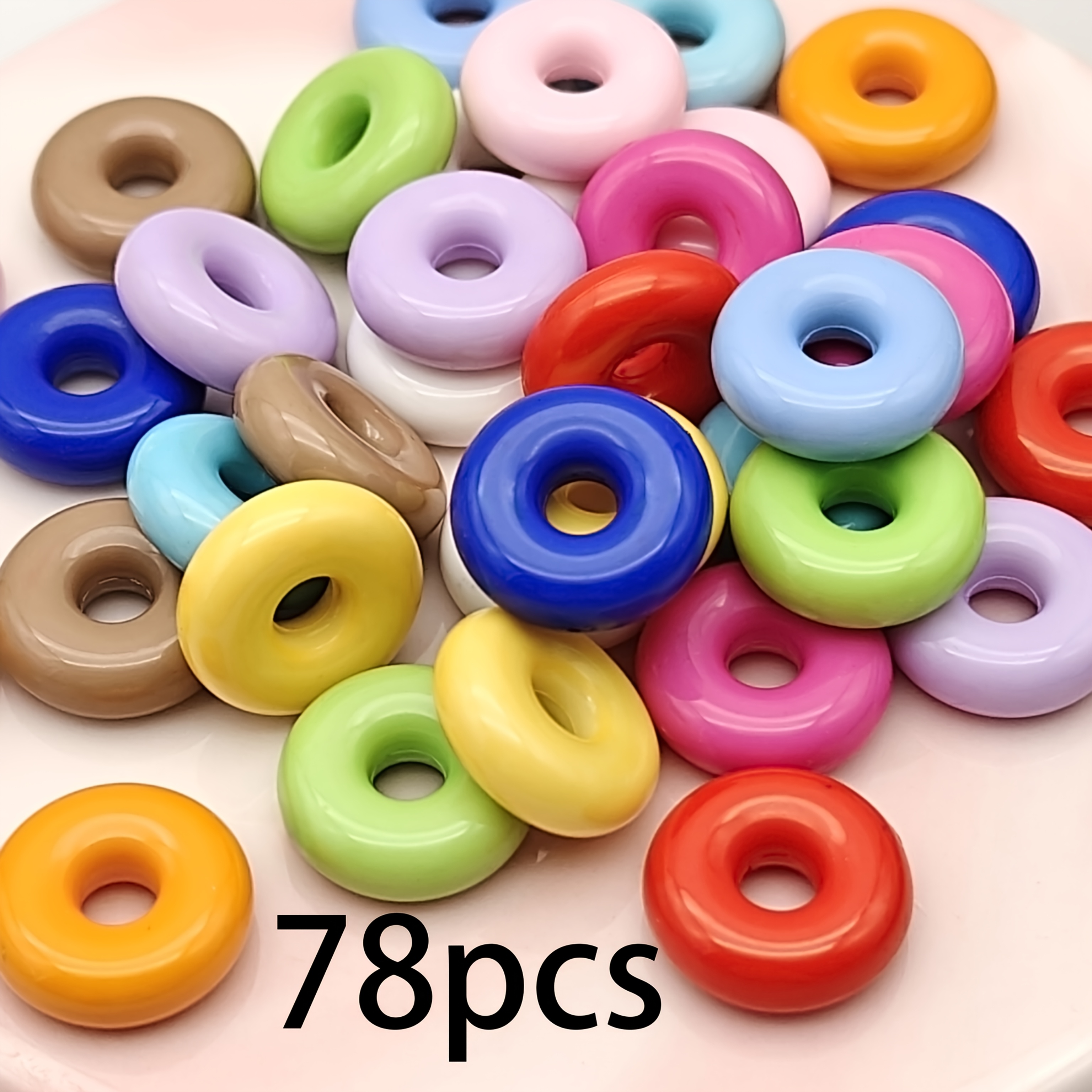 TEMU 78pcs Perles Acryliques 14Mm à Grand Trou, Perles Rondes pour Artisanat, Bijoux Faits Main, Convient pour la Décoration de Vêtements, Décoration