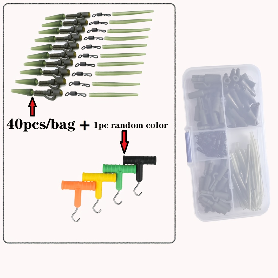 TEMU 40 stuks/zak Visgerei Aanvullingen Europese Vis Rig Set + 1 stuks Willekeurige Kleur Haak Lijn Europese Vissen Karper Vis Aanvullingen Anti-Slip