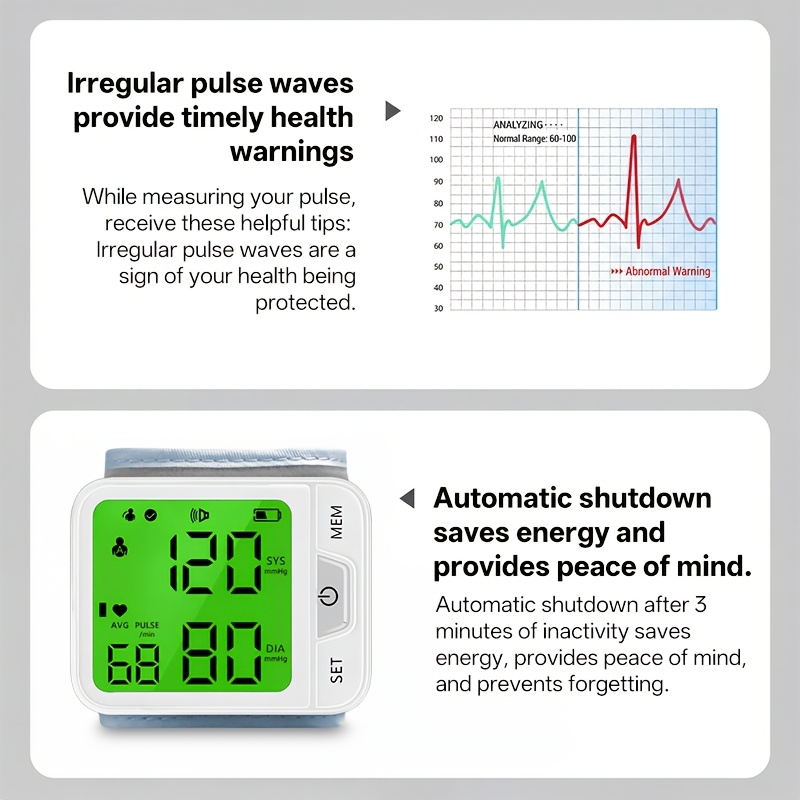Wrist Blood Pressure Monitor – Automatic Digital BP Monitor with Adjustable Cuff, Large LCD Display, Pulse Rate & Irregular Heartbeat Detection, Portable Home Use Blood Pressure Machine for Seniors and Adults 