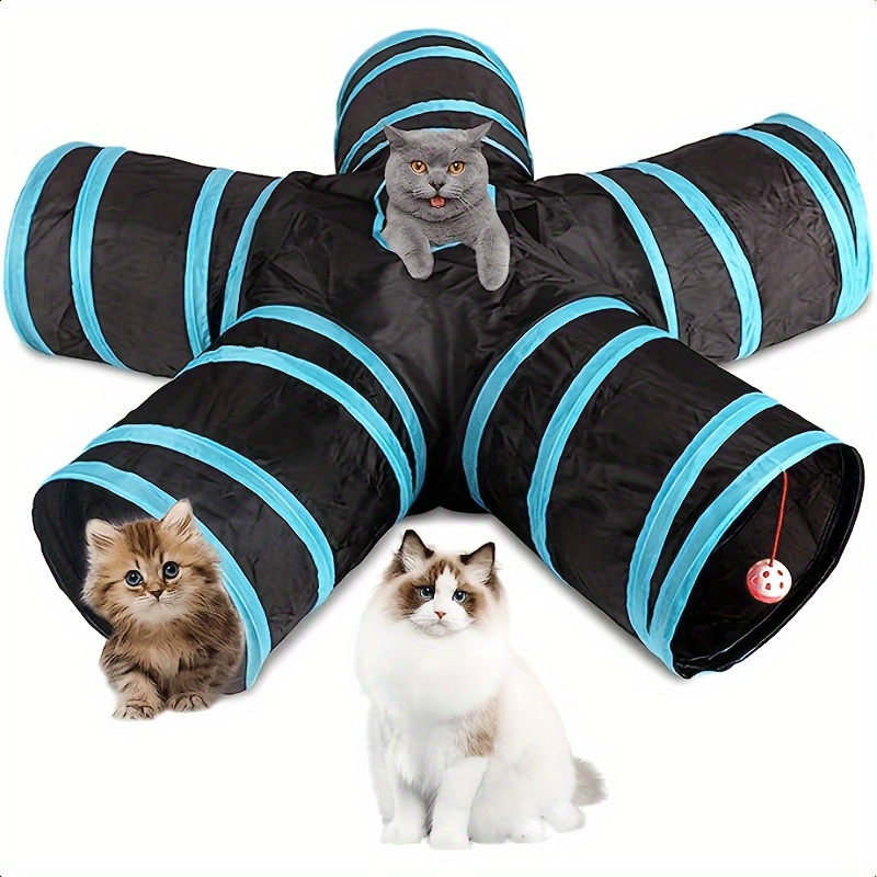 

1pc Collapsible Cat Tunnel With Interactive Toy - Polyester Tube For Indoor Cats, Cat Tunnel Toy