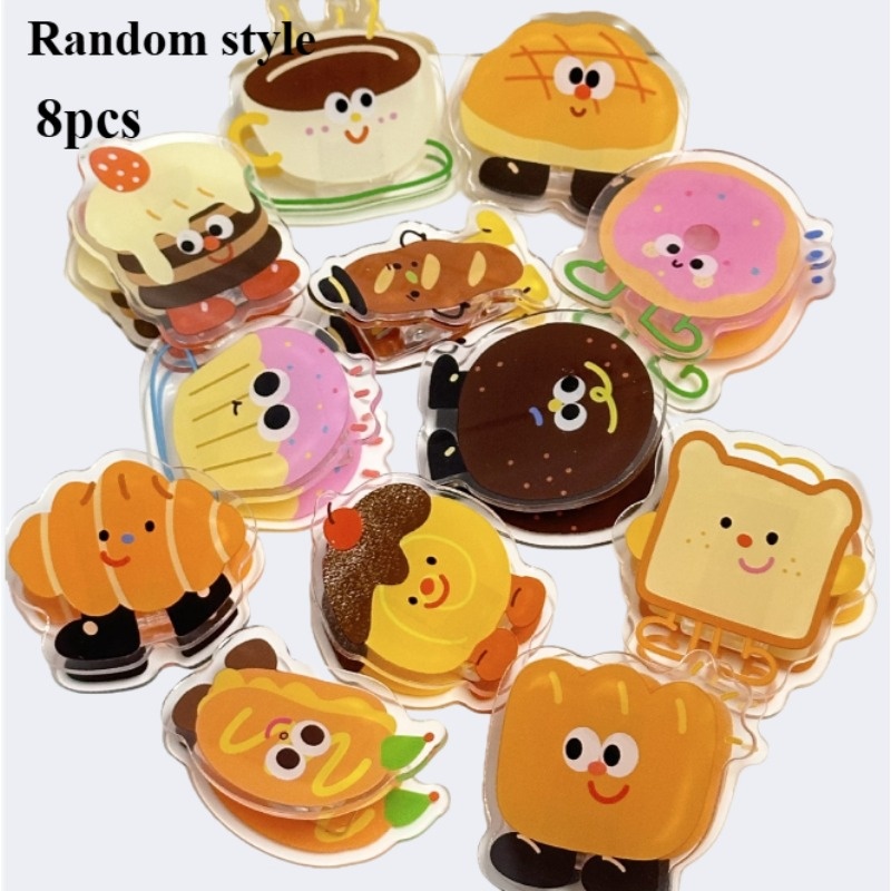 TEMU 8pcs Clips de aléatoires pour sacs de collations, Design pain et dessert, Clips polyvalents en PP acrylique, Convient pour alimentaire, les