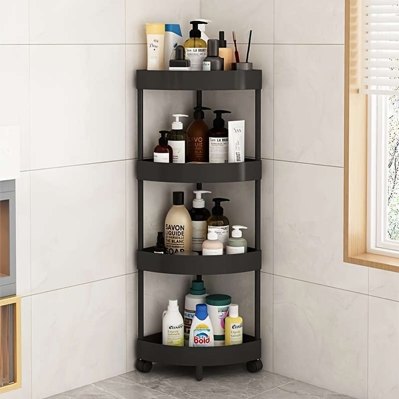 

4 Tier Shower Caddy With Wheel, Corner Rust Proof Shelf, Kitchen Bathroom Storage Free-standing