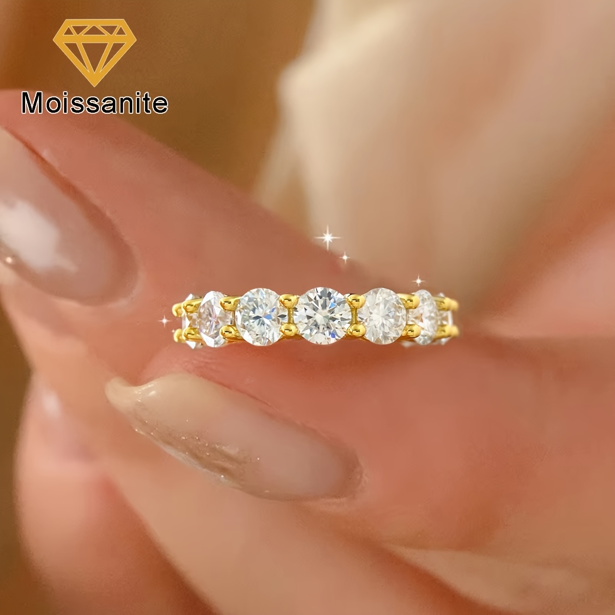 Women's Sparkling 5Mm Moissanite Luxury Wedding Eternity Band Ring