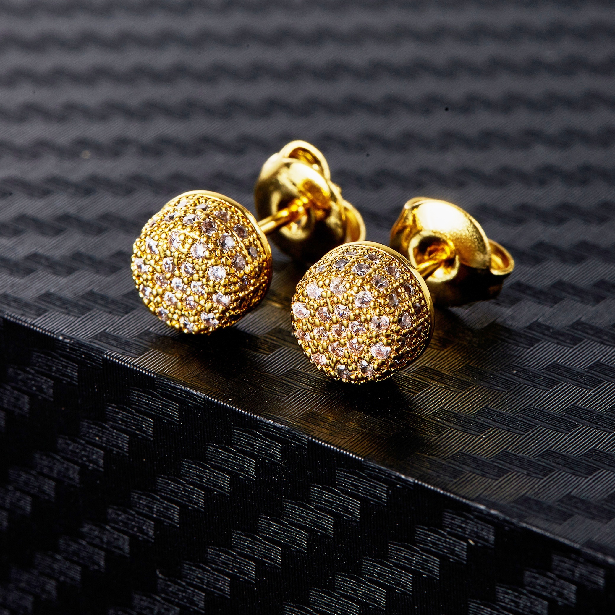 TEMU 18k Golden Plated Copper Stud Earrings With Synthetic Cubic Zirconia, Double Layer Round Design, Hip Hop & , Ideal For & Gift-giving, Suitable For All - Unisex