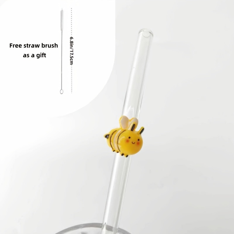 E-shop Wiederverwendbare Glasstrohhalme mit niedlichen gelben Bienen-Akzenten, fröhliches Trinkgeschirr im Frühlings-Look für kalte Getränke & süße