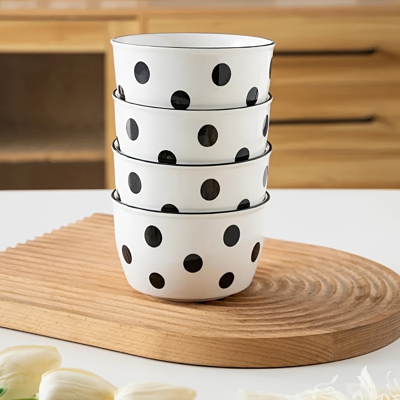 Image of 2pcs/4pcs Vintage Dot Household Ceramic Rice Bowl Dessert Bowl, 4.5 Inch, Microwave/dishwasher Safe, Healthy Underglaze , Decor And Kitchen Essentials