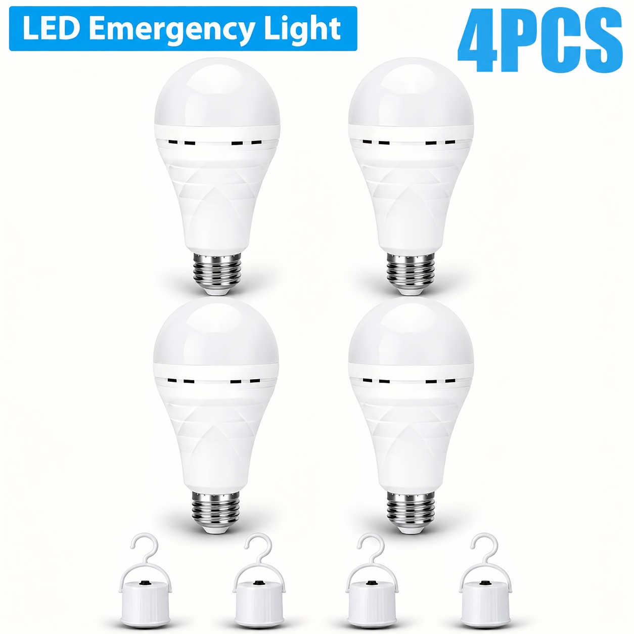 TEMU 4/8/10 Pack Rechargeable Led Emergency Light Bulbs, 60w Equivalent Brightness, 2300mah High Capacity Battery, Ip54 Waterproof, E27 Base (e26