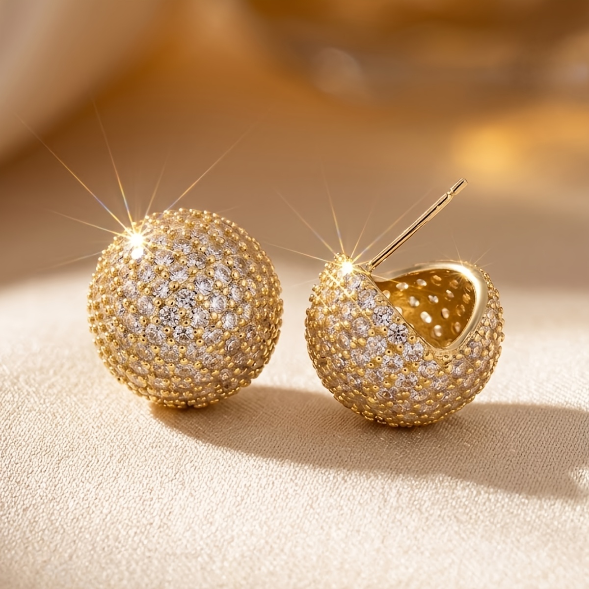 TEMU 1 Pair Of Luxurious Sparkling Full-pave Synthetic Zirconia Round Stud Earrings, Elegant High-quality Fashion Jewelry, Suitable For Women's