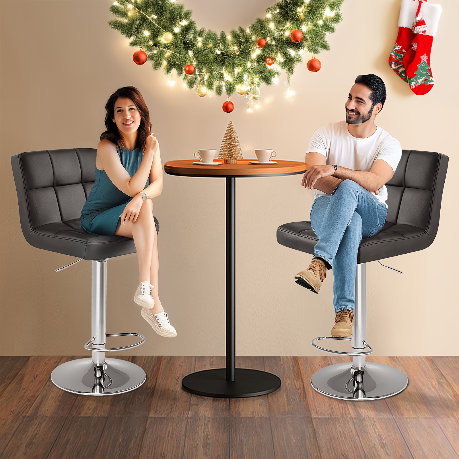 practical Bar Stools PU Leather Adjustable Swivel Barstools, Kitchen Counter Height, Set of 2/4 3 practical Bar Stools PU Leather Adjustable Swivel Barstools, Kitchen Counter Height, Set of 2/4 - Image 3