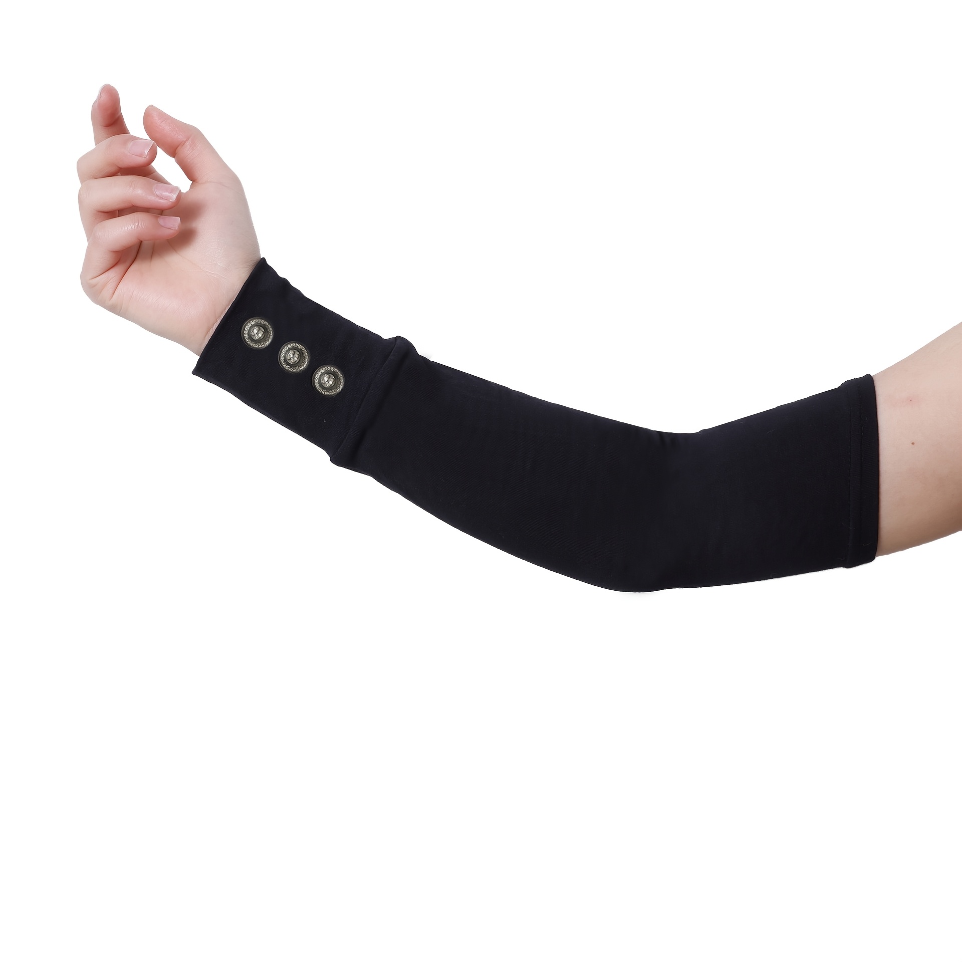 TEMU Button-decorated Women's Arm Sleeves, Solid Color Elastic Armbands