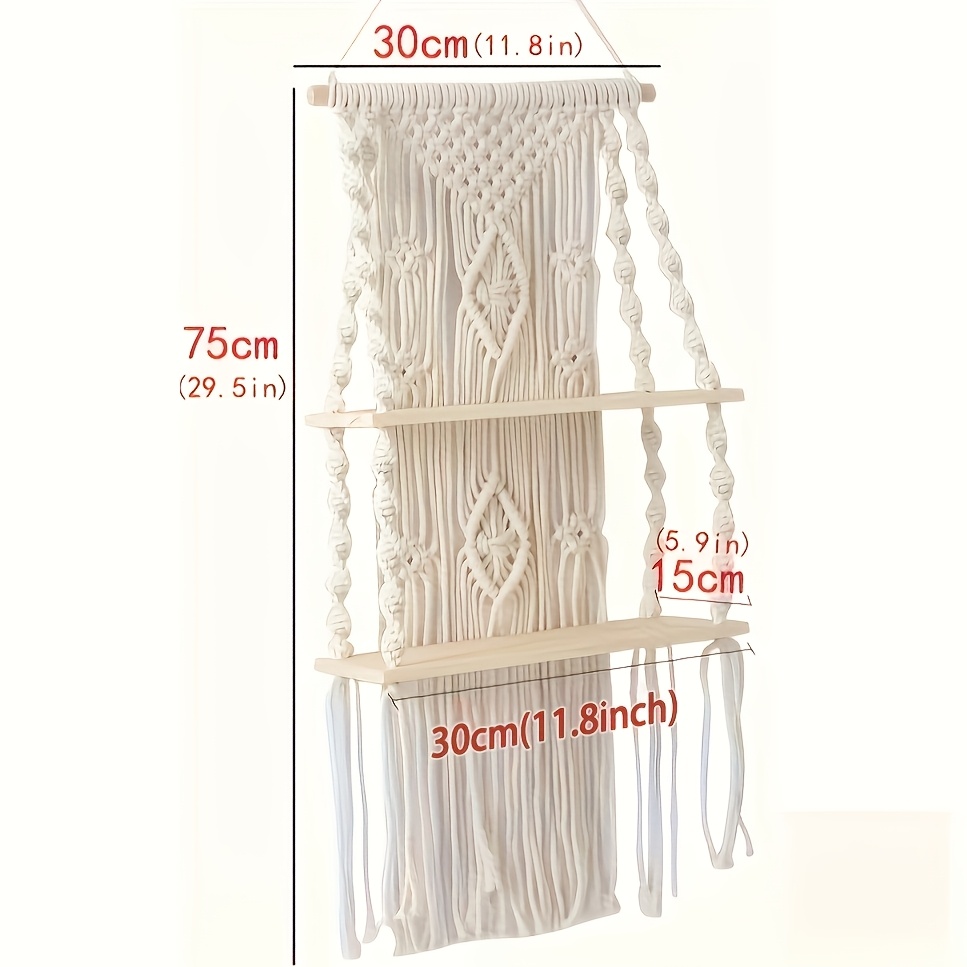 Image of 1pc Boho Style Double-layer Wall Shelf | Floating Tapestry Storage, Suitable For Home Decor, White, Foldable, No Power Needed