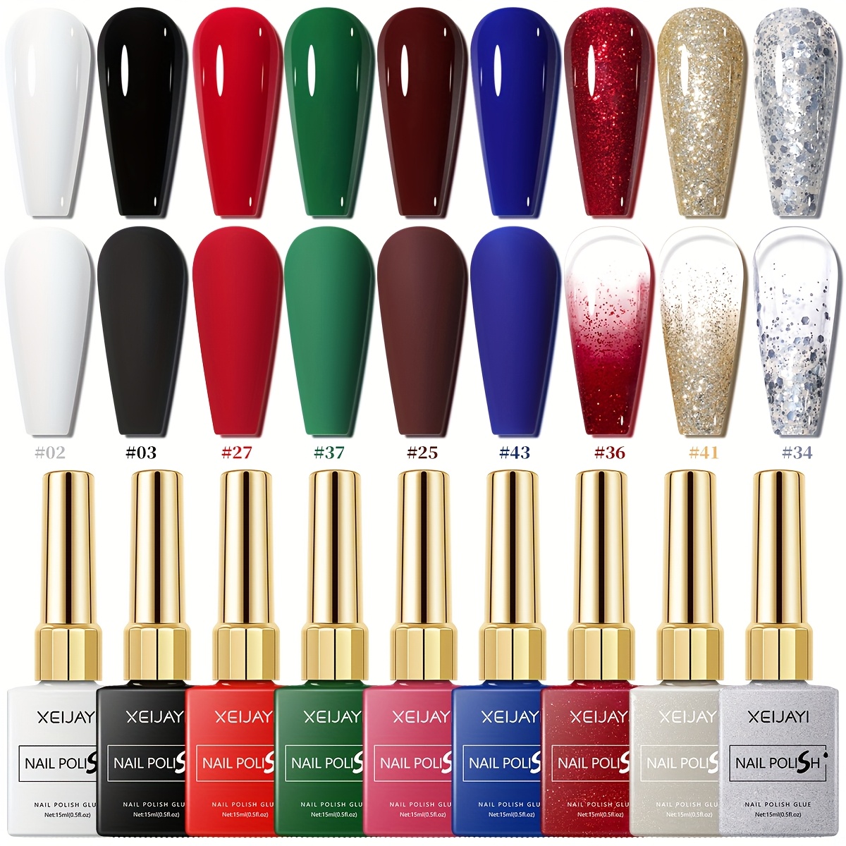 TEMU Xeijayi Color Gel Nail Polish, Classic 9 Colors, 2025 Spring Summer, Fashion Led Nail Gel, High Color, Alcohol Free, For Nail Art, Diy Design, Women Salon Gift