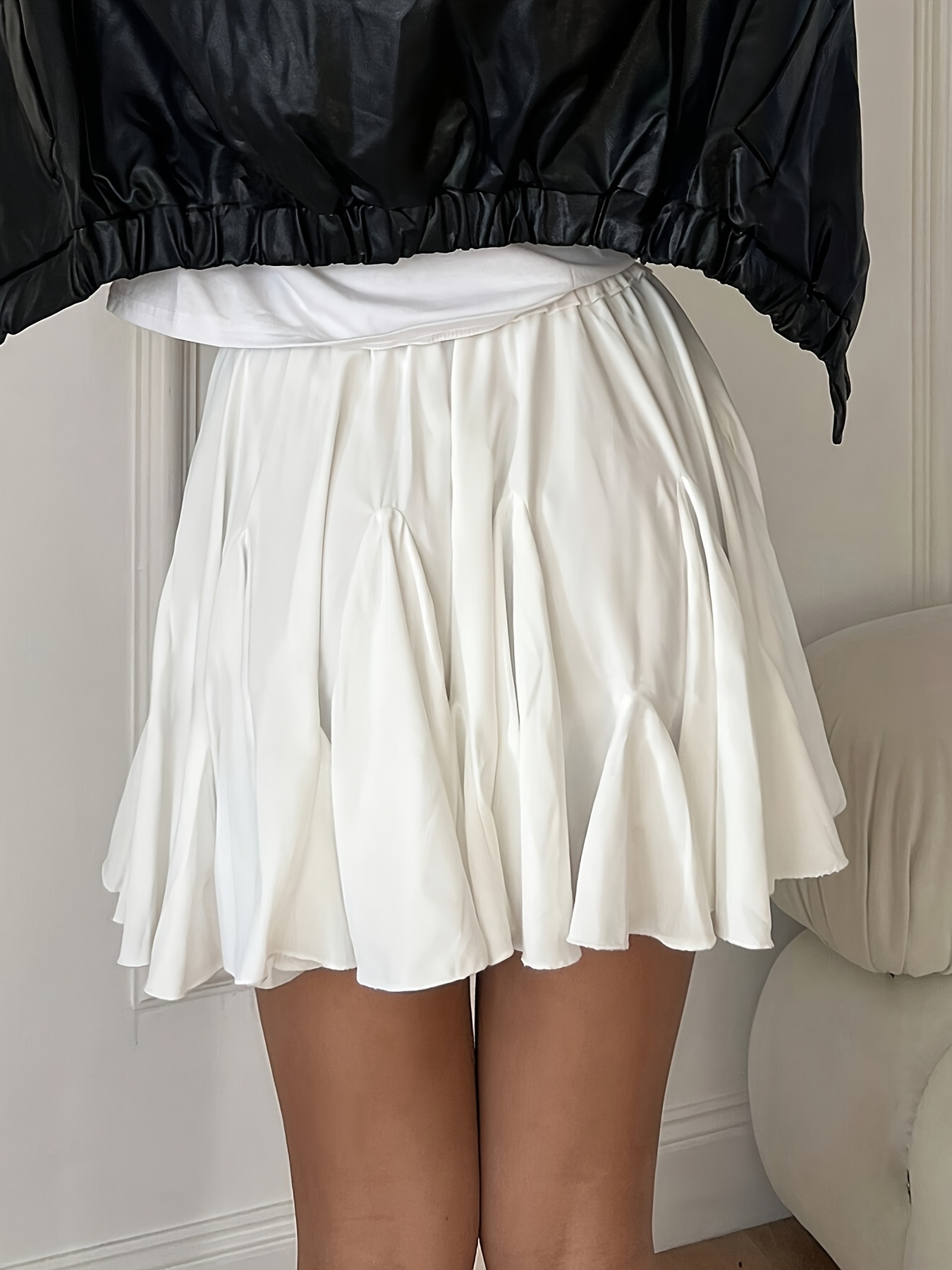 Pleated Skirt White Satin Ruffle Skirt Elegant High Waist White