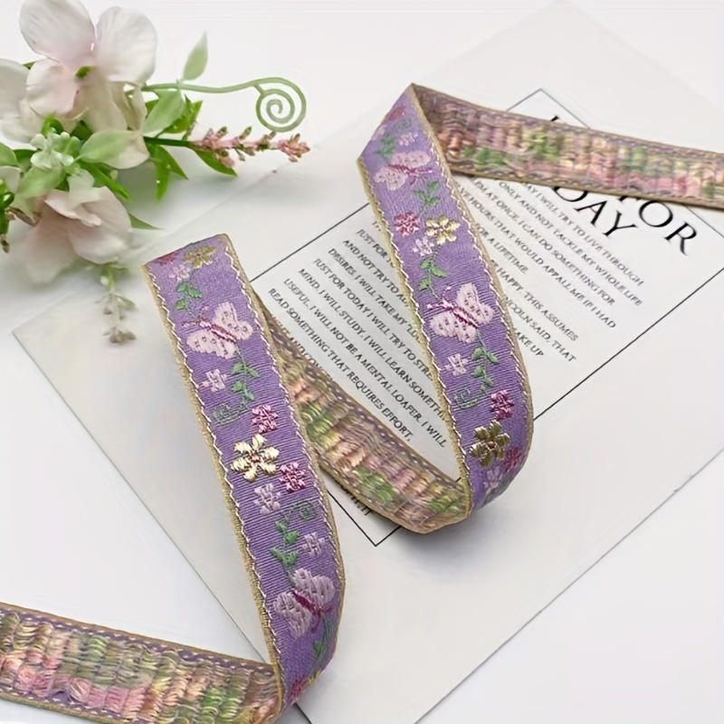 3-yard Embroidered Satin Ribbon - Perfect For Sewing, Crafts, And Additions