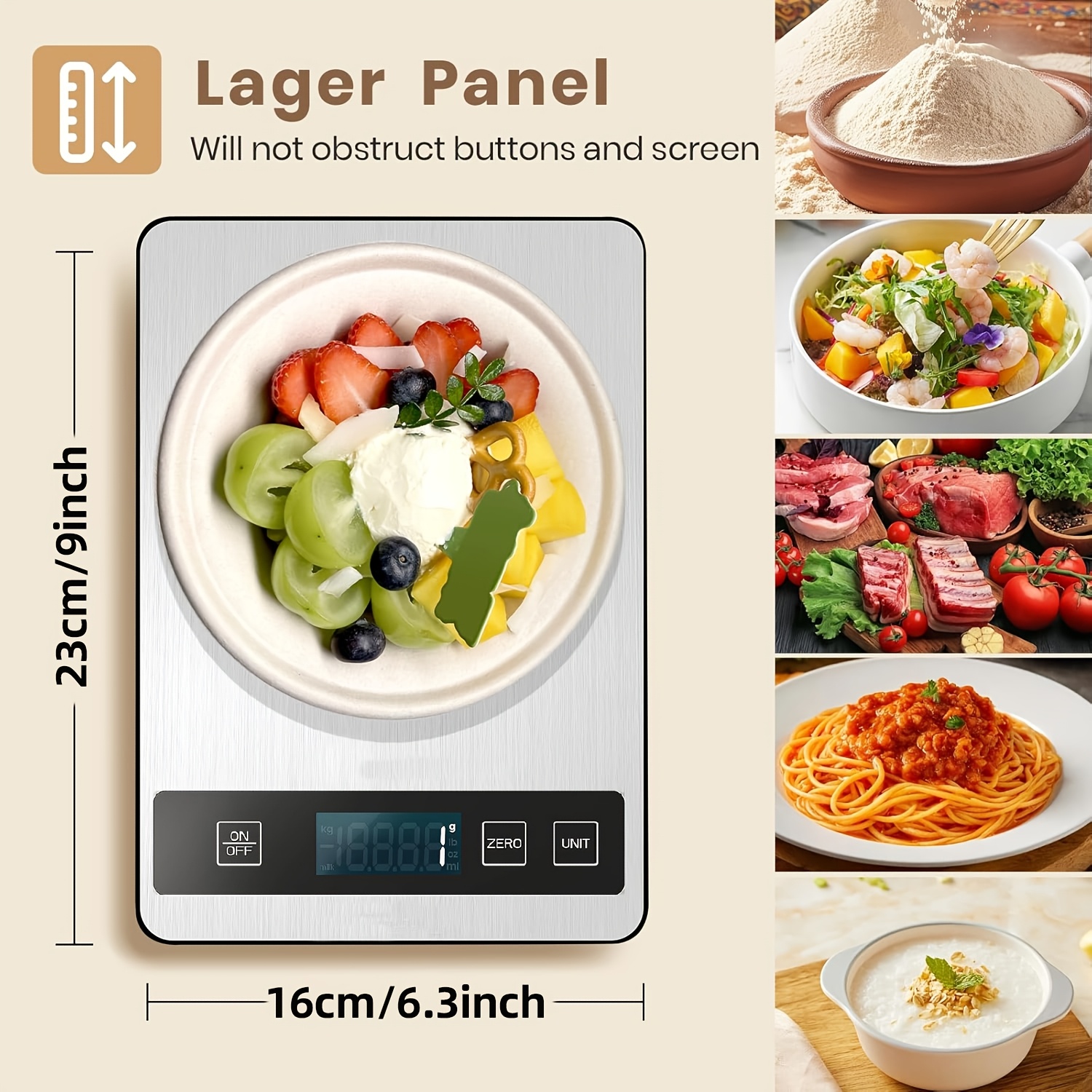 Image of 15kg/1g Digital Kitchen Scale - Precision Food Scale For Cooking And Baking (accurate To 1g/0.05oz) - Stainless Steel With Lcd Display - Displays Grams And Ounces
