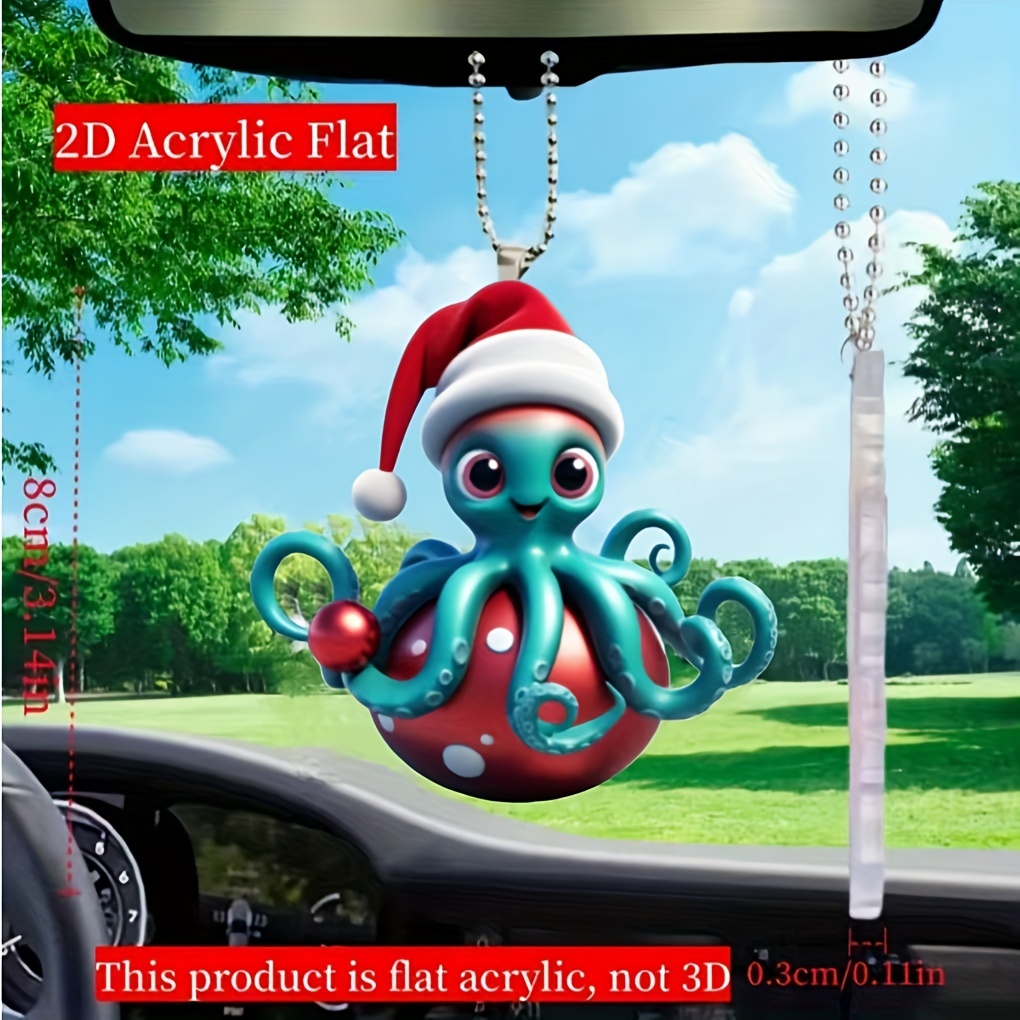 

Festive 2d Acrylic Octopus Christmas Ornament - 8cm X 3.14cm - Car, Party, Gift, Keychain