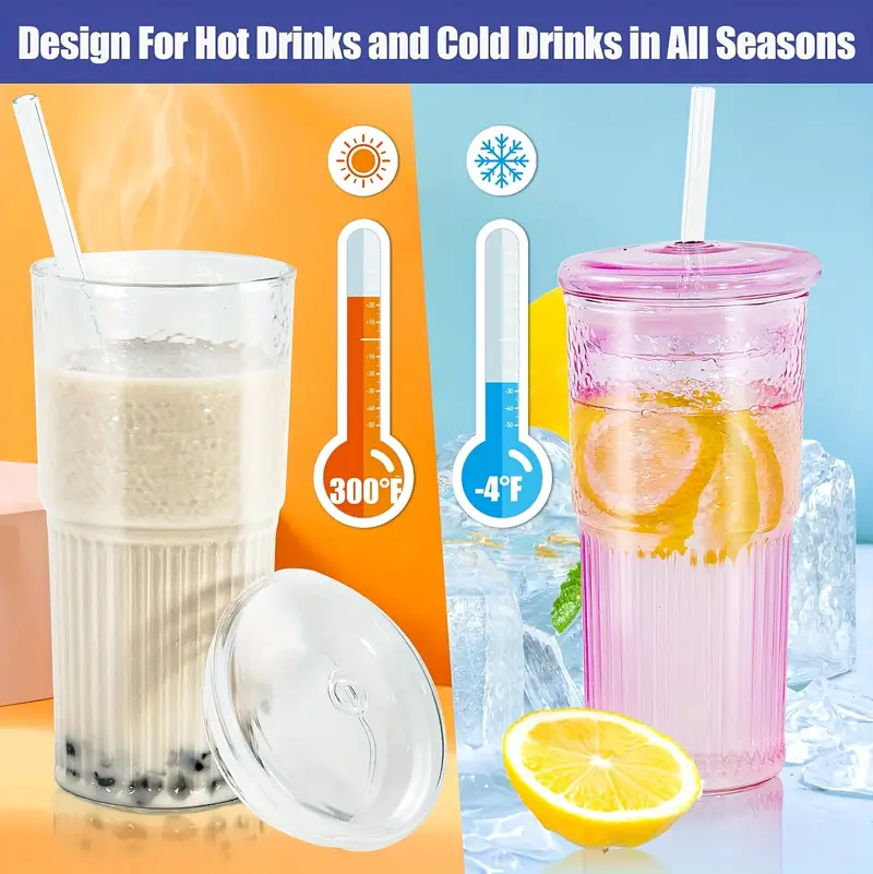 2 4pcs 20 oz glass coffee mug with lid and straw pink water mug for iced juice tea milk smoothies and cold or hot drinkware Product details 2