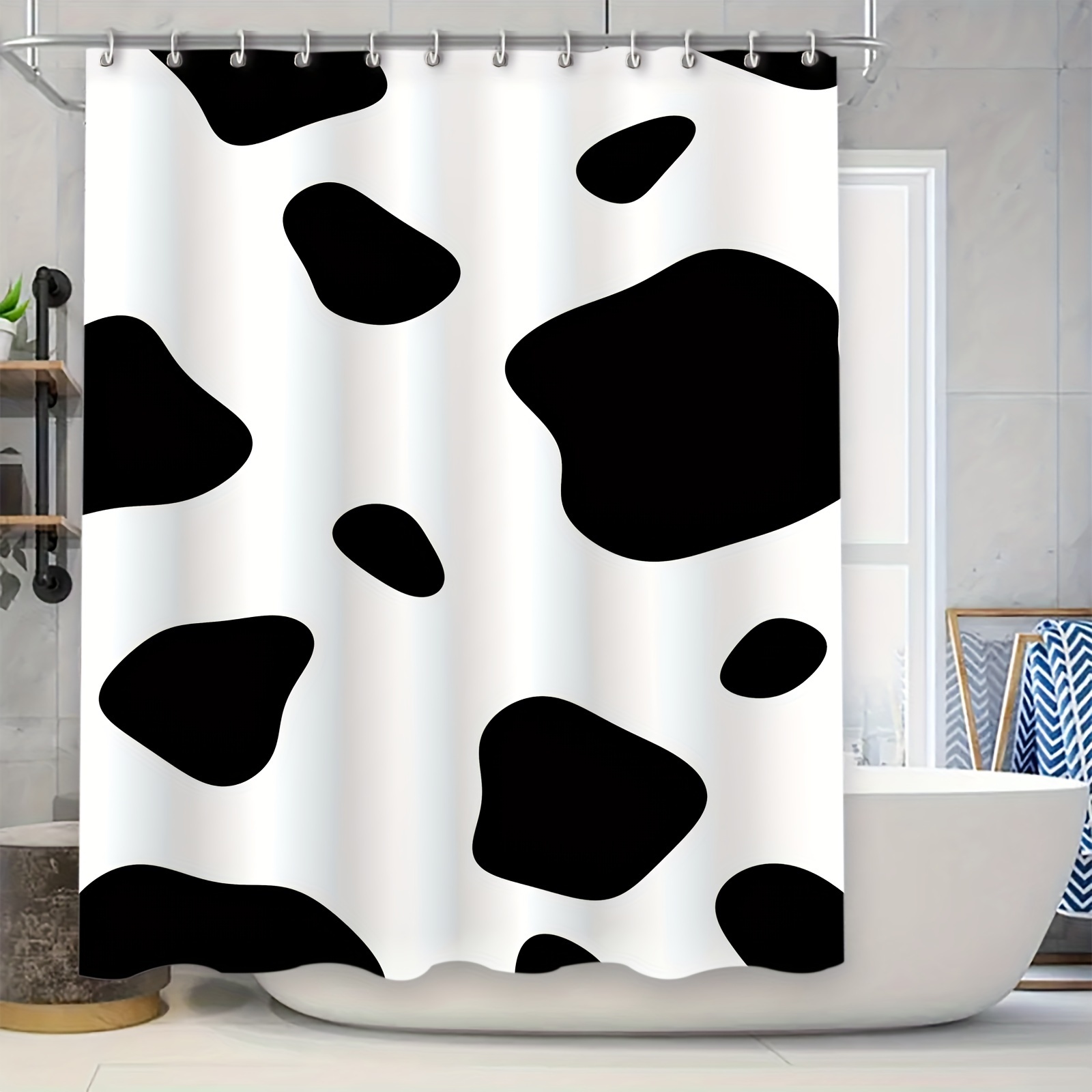 

1pc Cow Pattern Shower Curtain With Hooks, Waterproof Bathroom Partition Curtain, Bathroom Accessories, Home Decor