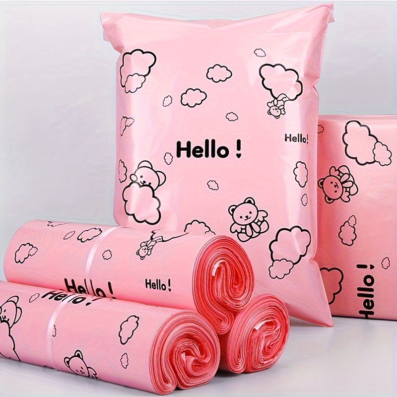 

Large Capacity Self-sealing Packaging Bag With Cartoon Pink Bear, Thickened Waterproof Express Packaging Bag, 17*30cm, 100 Pieces.