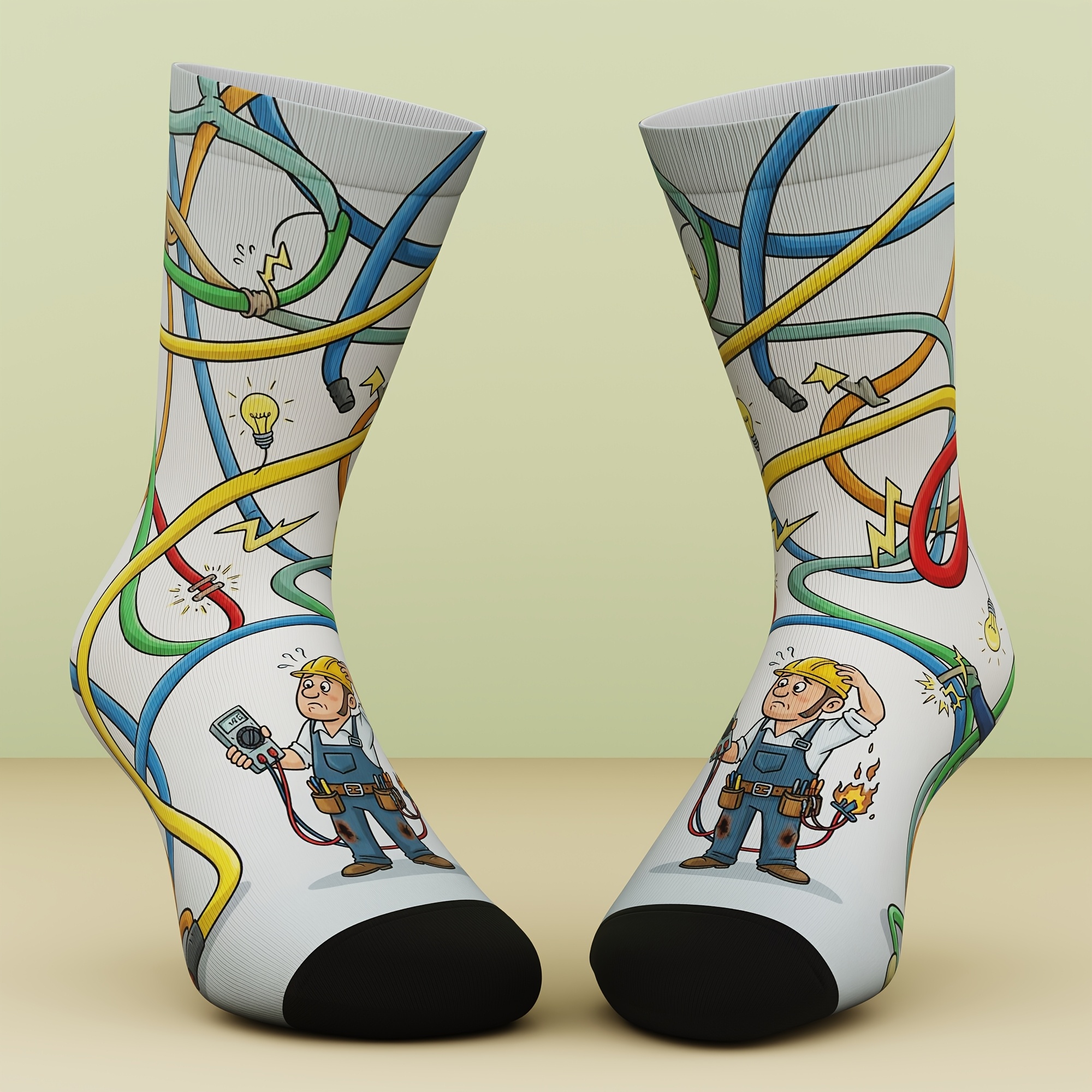 TEMU A Pair Of Unisex Socks Featuring A Crazy Electrician Design, From Bamboo Fiber, Perfect For Casual Outdoor Activities. Stylish, Comfortable, And