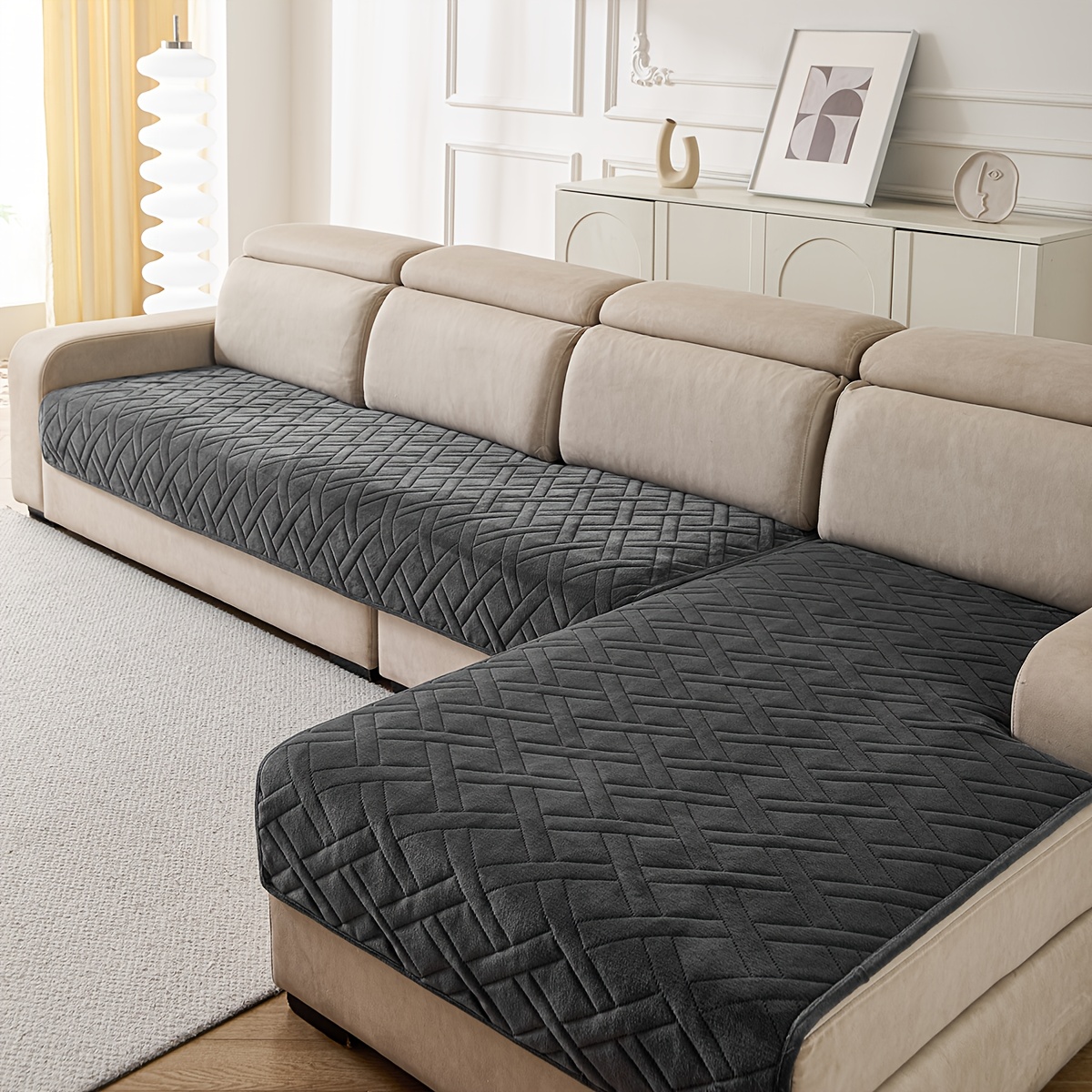 E-shop 2er-Set Böhmische Ultraschall Jacquard Plüsch Sofabezüge Weicher Plüschstoff Rutschfest Geeignet für alle Jahreszeiten Leicht zu reinigen