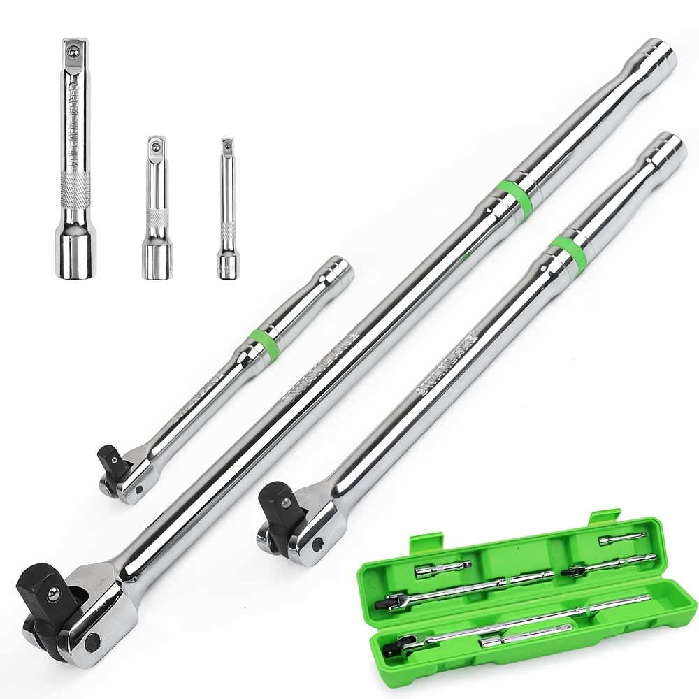 TEMU 6pcs Breaker Bar Set, 1/4", 3/8" & 1/2" Drive, Heavy Duty Breaker Bars, 6-inch, 10-inch, 15-inch Length With 180° Rotatable Head, Chromium