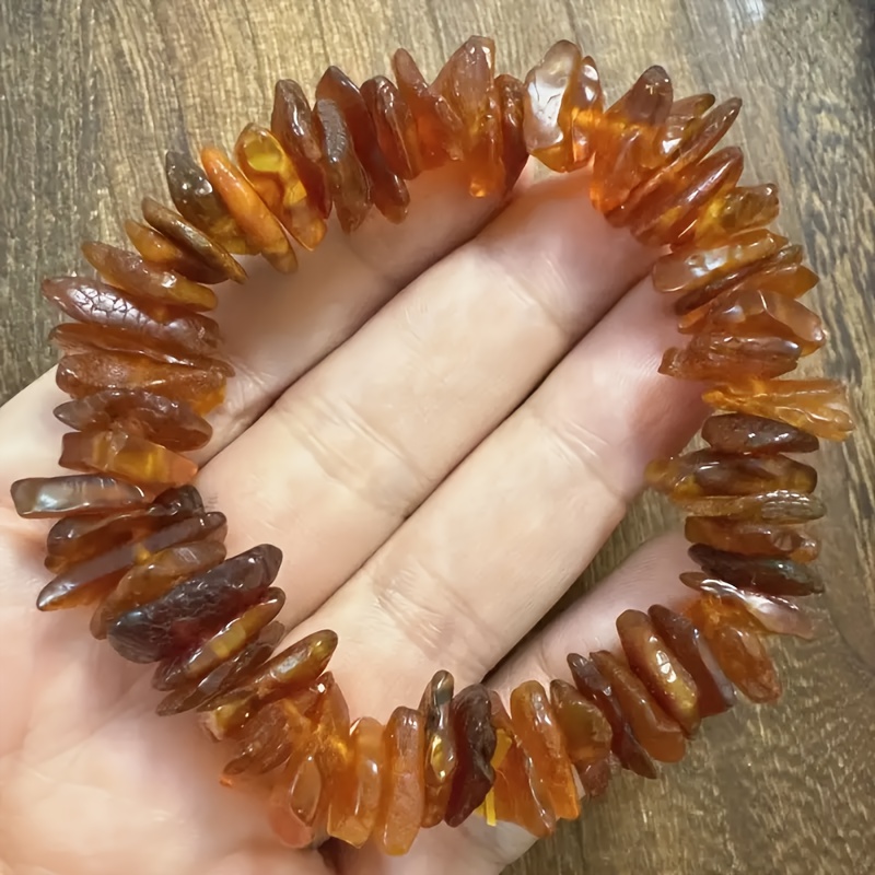 E-shop Armband aus natürlichem Honigbernstein-Rohstein – Unisex-Schmuck im Bohemian-Stil mit unregelmäßigen durchscheinenden Perlen,