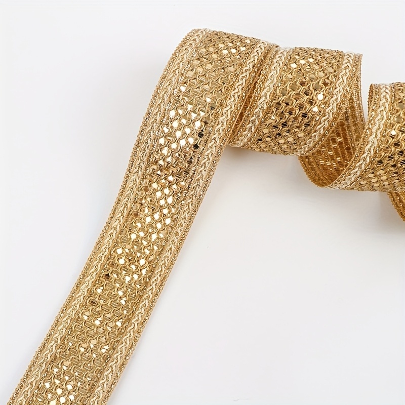 E-shop 2 Meter Luxus Pailletten Spitzenband mit Gold – Ideal für Hochzeitskleider, Kleidung, Hüte, Schuhe & Wohnaccessoires – DIY Bastelbedarf,