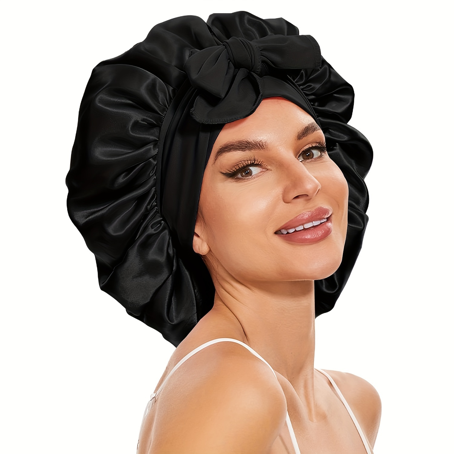 

1pc Adjustable Satin Bonnet For Sleeping - Hair Bonnet With Tie Band For Women And Men - Hair From Frizz And Breakage