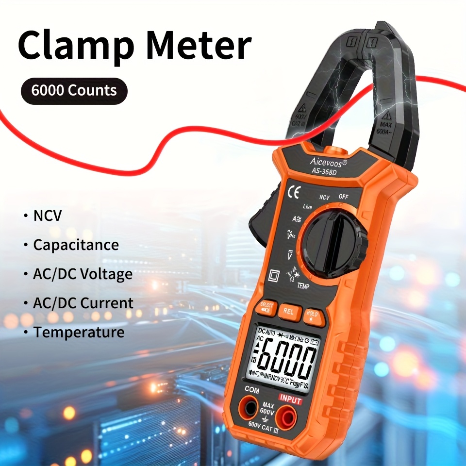  digital clamp meter ac   600  6000   600    current auto range true rms multimeter ammeter voltage tester ncv     temperature measurement