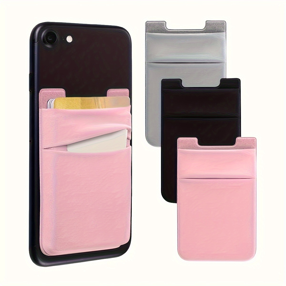 

2-pack Spandex Card Holder Wallets For Smartphones, Solid Adhesive Card Slots, No Battery Required