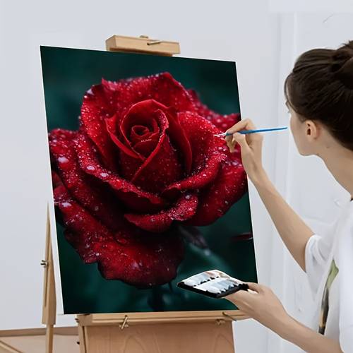 item picture professional art use 1pc diy paint by numbers kit art gift painting by numbers suitable for beginners acrylic paints canvas 3 paintbrushes and manual acrylic painting red rose with floral