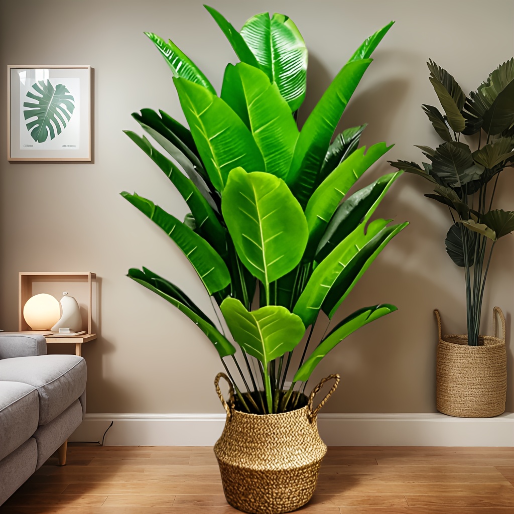 

1pc Large 35.7" Leaf Plant Artificial Decor, 24 Realistic Leaves, Plastic Home & Garden Decoration, Ideal Housewarming Gift, Floor Standing, No Battery Required