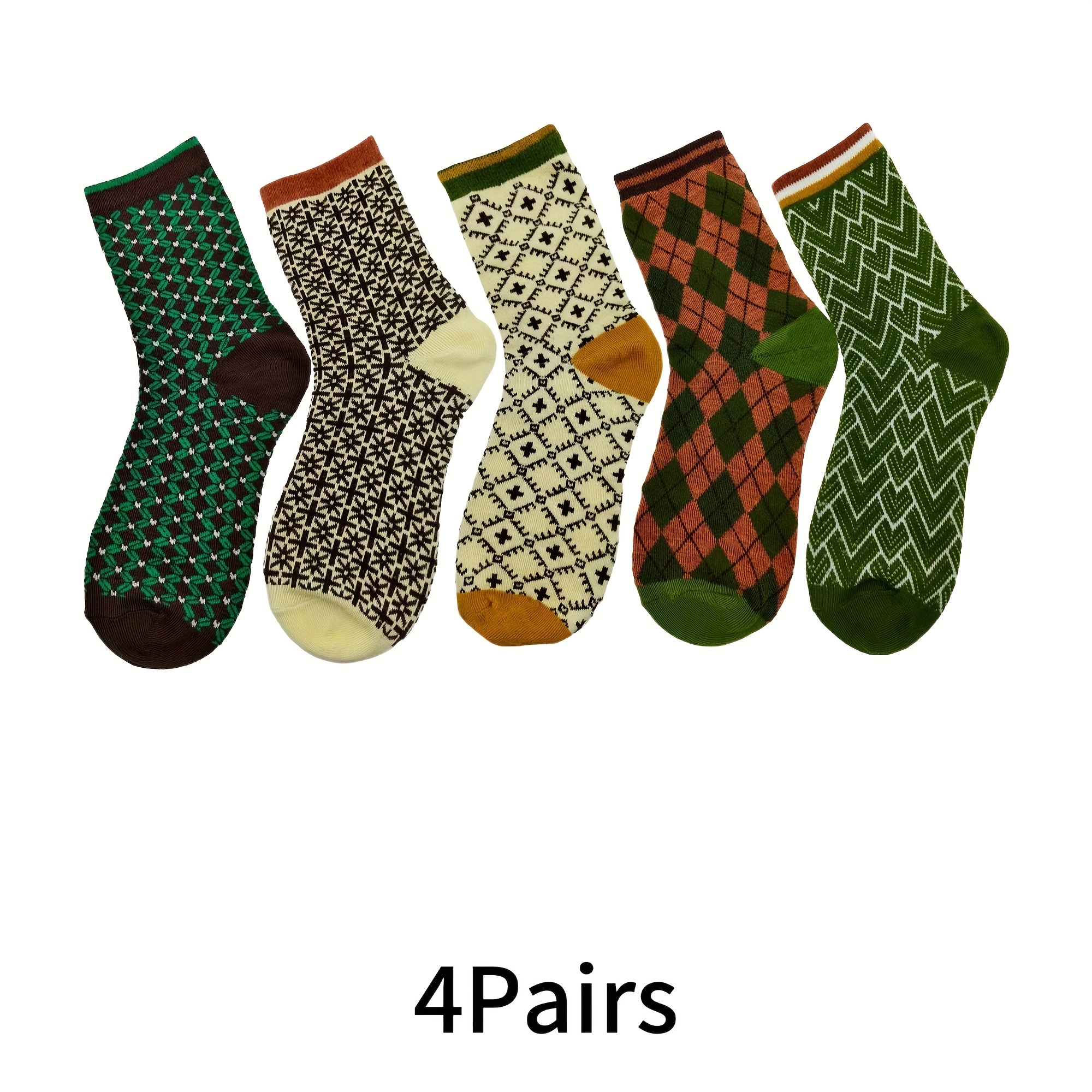 E-shop 4/8 Paar Herbst Winter Neue Geometrische Retro Color-Block Ins Trendy Damen Mid-Calf Socken