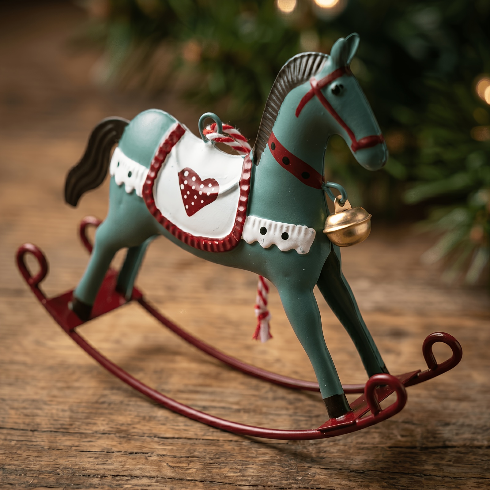 TEMU Ciondolo a forma a dondolo in latta stile vintage americano con stampa , e verde e , albero di Natale e ornamento festivo per camera ,