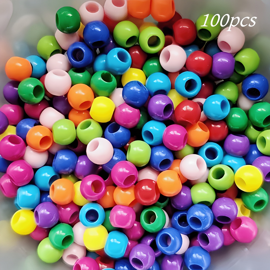 TEMU 100 Piezas de Cuentas Redondas con Agujero Grande, Ideales para Manualidades DIY, Fabricación de Cuentas para el Cabello, Llaveros, Pulseras y