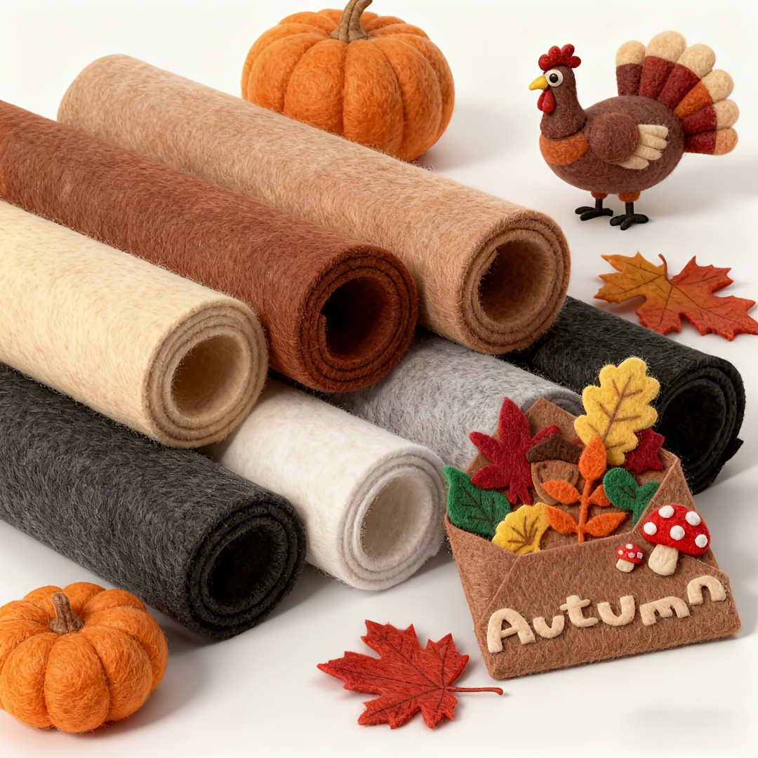 E-shop 7 Rollen 8x35 Zoll Thanksgiving, Ahornblätter, Truthahn Kürbis Motive Filzstoff-Bündel: Bunt gemischte Vliesstoffe für DIY Basteln, Nähen