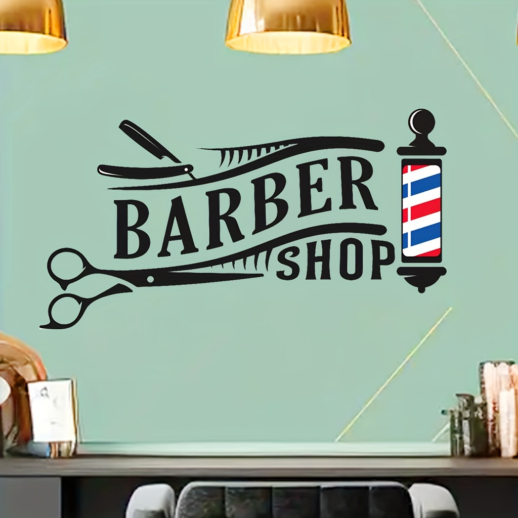 chic barber shop scissors wall decal removable waterproof pvc sticker for hairdressing areas shops 21 6  11 8in