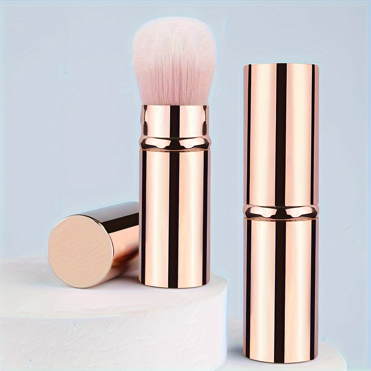 

1pc Portable Retractable Kabuki Makeup Brush For Flawless Face Blush, Highlighter, And Powder Application On-the-go