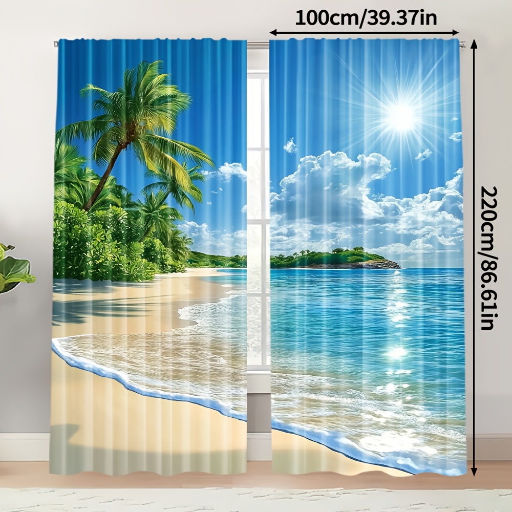 TEMU 2 pezzi, Tende minimaliste estive da spiaggia, Hawaii, , palme, resistenti, tessuto 100% poliestere (senza bastone, senza , senza batteria),