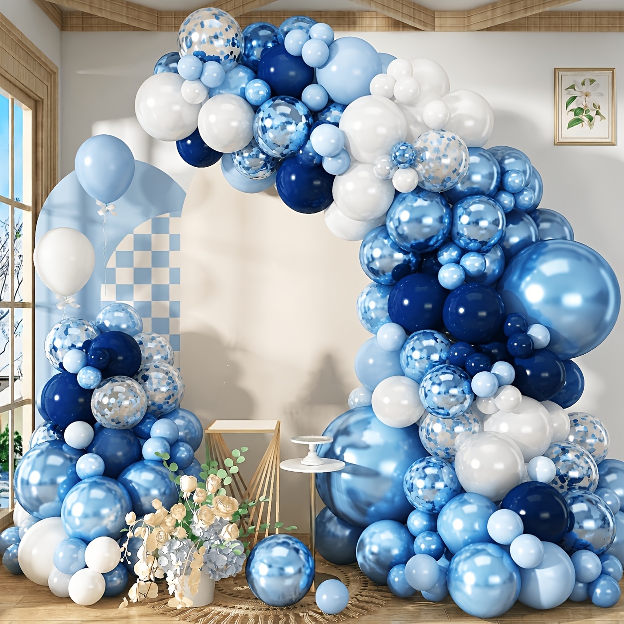 TEMU 108pcs Light Blue Royal Blue Metallic Blue Latex Balloons Mixed 5/10/12/18 Inch, Atmosphere Decor For Wedding Graduation Birthday Valentine