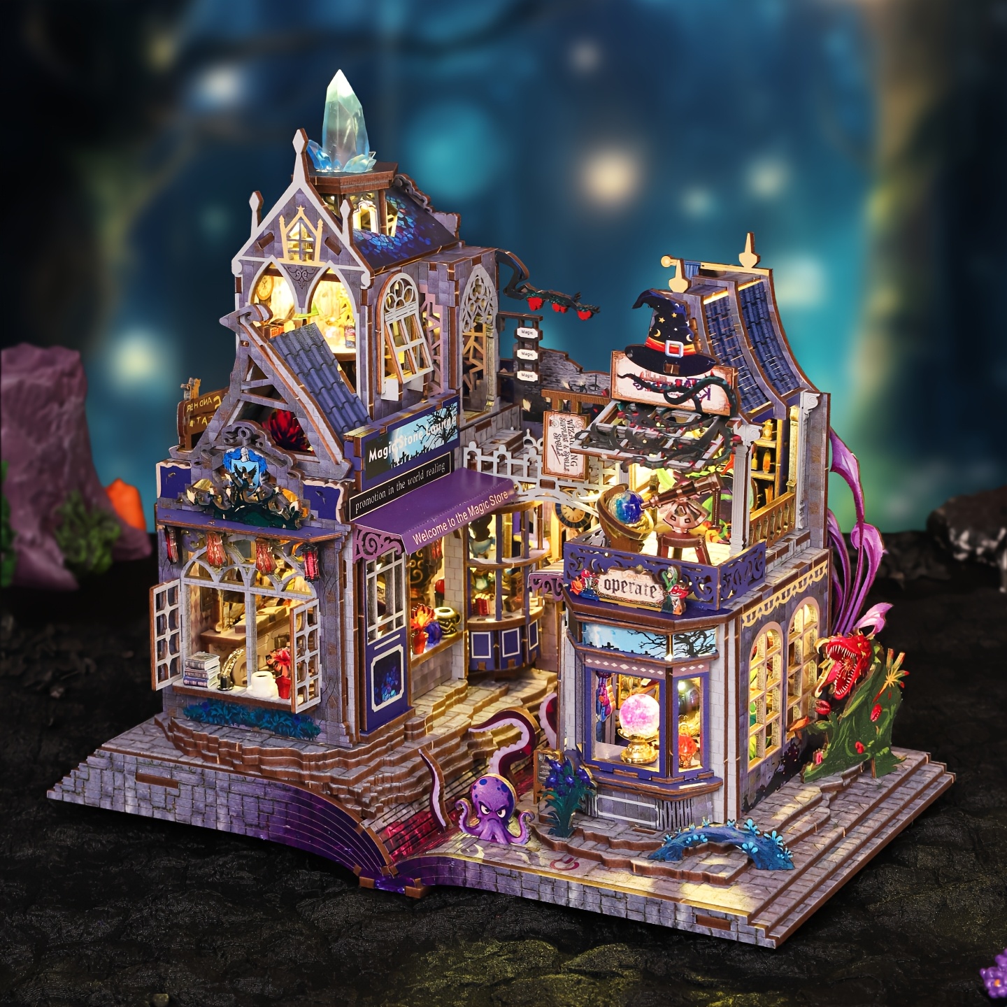 TEMU Puzzle 3D , Ornement d' de modèle architectural 3D fantaisiste, Décoration intérieure, Jouet miniature de modèle en bois de bloc, Cadeau