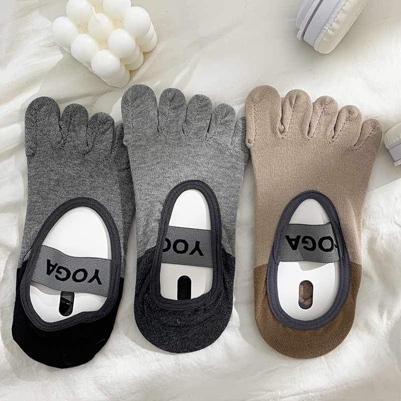 TEMU Pack de 3 Chaussettes de Yoga pour Femmes, Chaussettes de Sport Toutes Saisons avec Semelle Antidérapante en à Blocs de Couleur