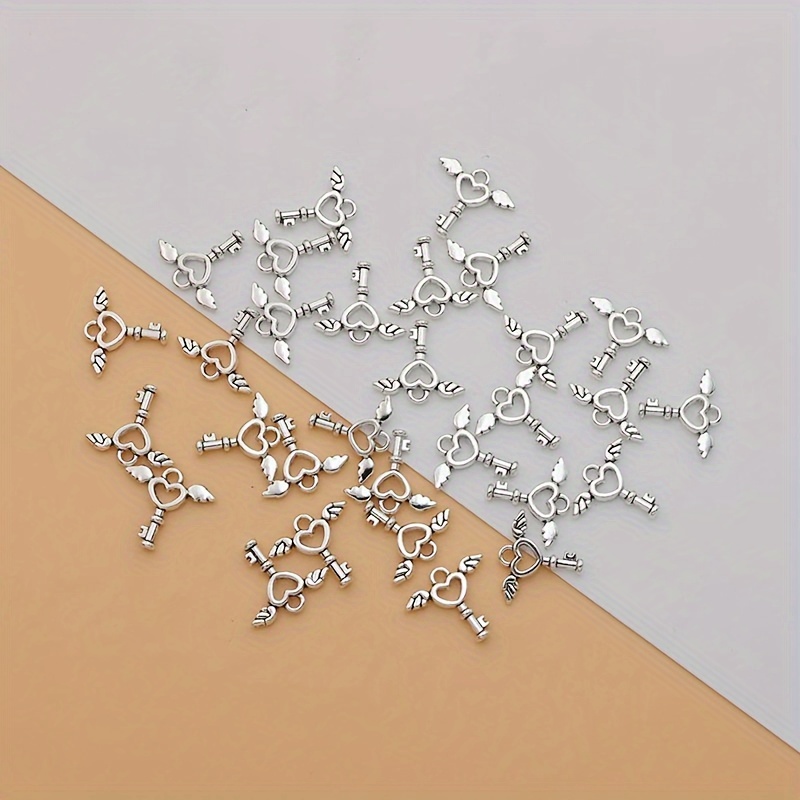 TEMU 30 Pezzi Ciondoli Cuore Ali Chiave Charm Serratura di Antico Tibetano per Bracciali DIY Orecchini Collana Pendente Cuore Ali Serratura