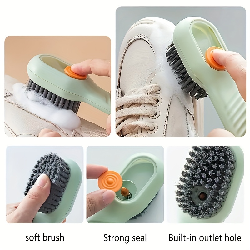 

1pc Hangable Soft Cleaning Brush With Automatic Liquid Dispenser – Green Plastic Shoe And With Built-in Hole For , Sneakers And Household Cleaning, Shoe Cleaning Tool | Soft Brush | Plastic Brush,